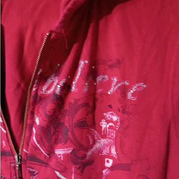 CJ Banks 2X Red Hooded Zip Vest Script Graphic Sleeveless Casual Layering Top - Picture 7 of 10